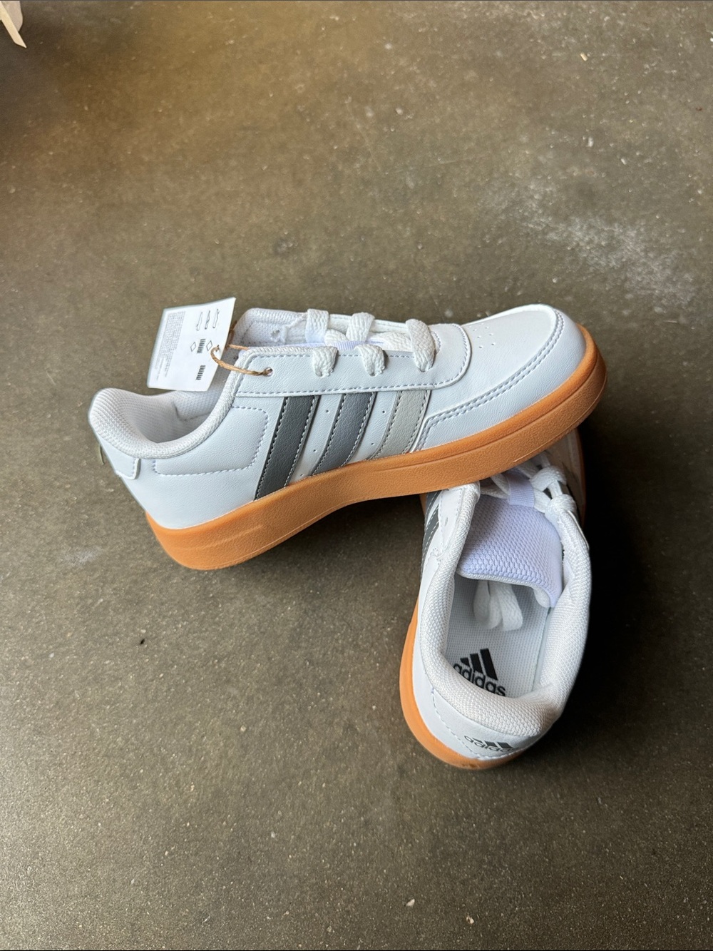 adidas Kids White Sneakers with Gray Stripes